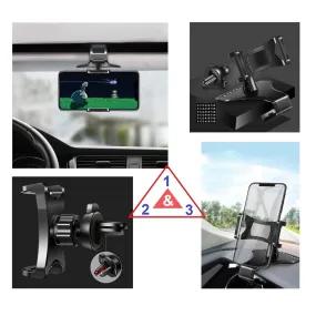 3 in 1 Car GPS Smartphone Holder: Dashboard / Visor Clamp   AC Grid Clip for ZTE Blade V20 Smart (2019) - Black