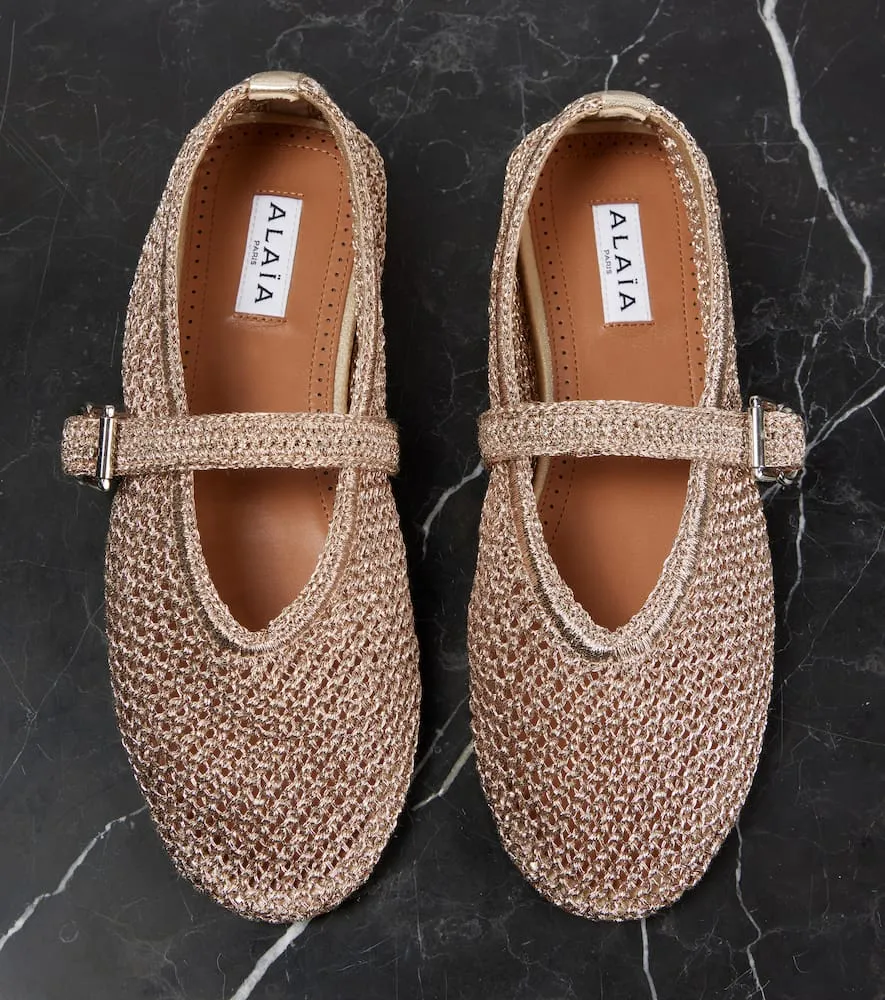 Alaia Metallic mesh ballet flats