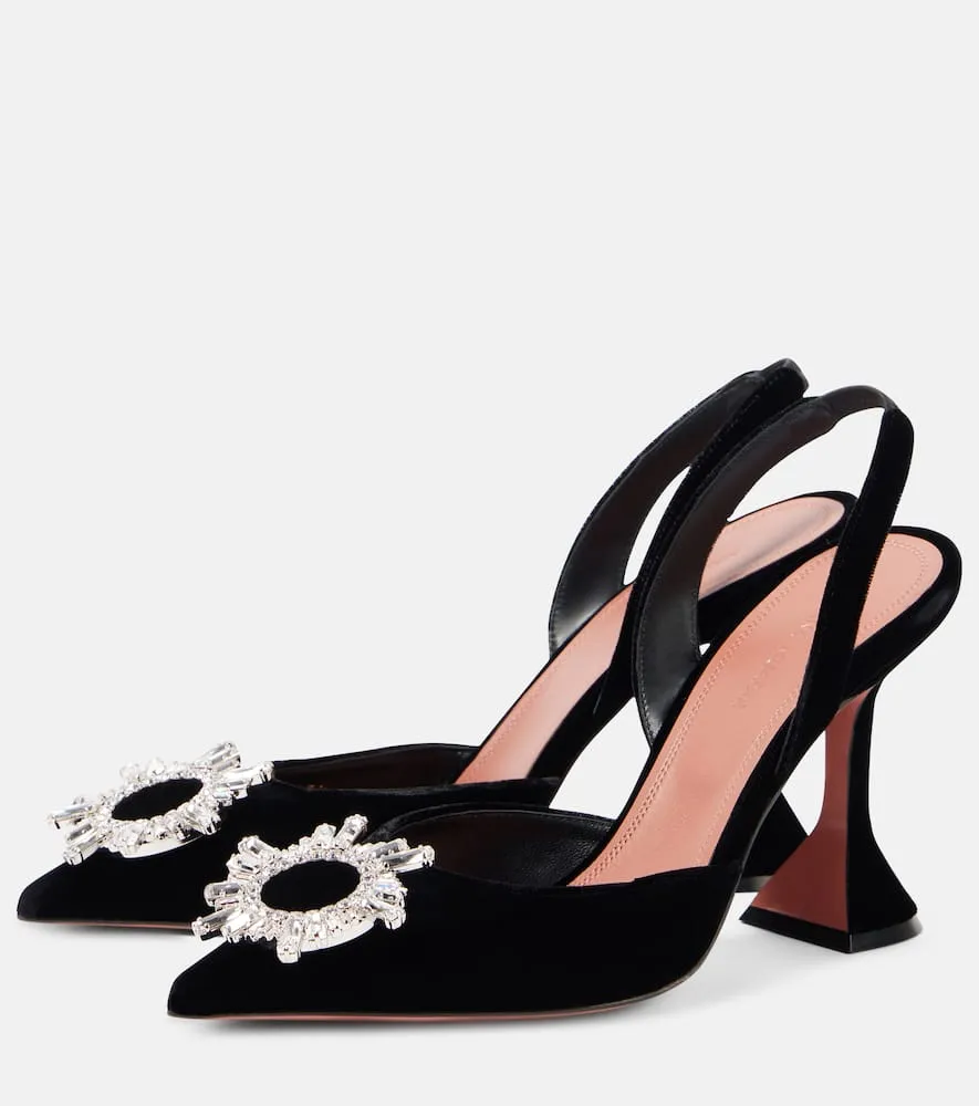 Amina Muaddi Begum 95 embellished velvet slingback pumps