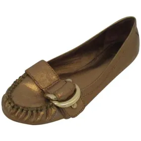 Bronze Fifth Avenue Golden Metallic Moccasin Stitch Loafer Flats Size Us
