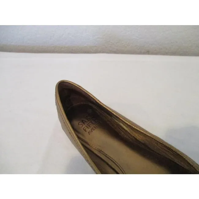 Bronze Fifth Avenue Golden Metallic Moccasin Stitch Loafer Flats Size Us