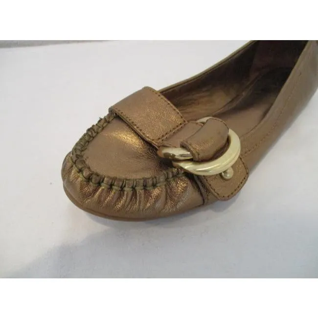 Bronze Fifth Avenue Golden Metallic Moccasin Stitch Loafer Flats Size Us