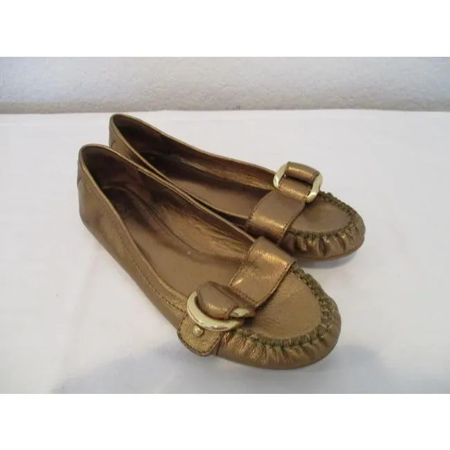 Bronze Fifth Avenue Golden Metallic Moccasin Stitch Loafer Flats Size Us