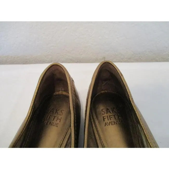 Bronze Fifth Avenue Golden Metallic Moccasin Stitch Loafer Flats Size Us