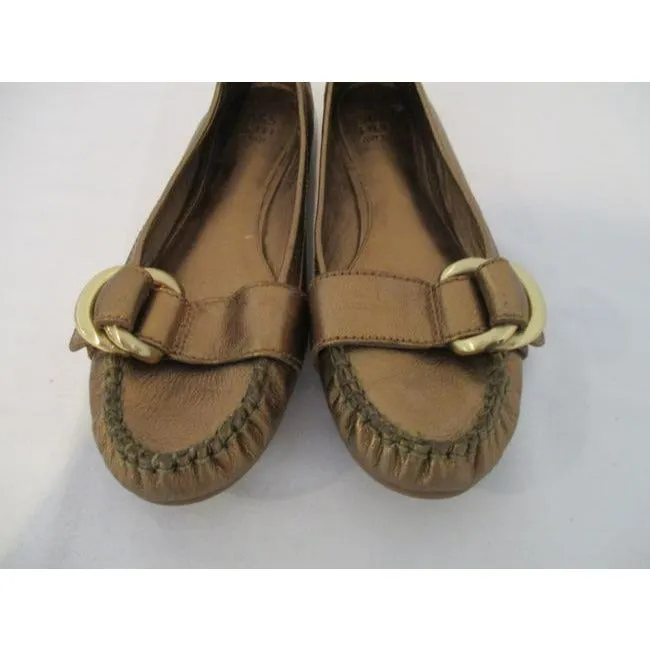 Bronze Fifth Avenue Golden Metallic Moccasin Stitch Loafer Flats Size Us