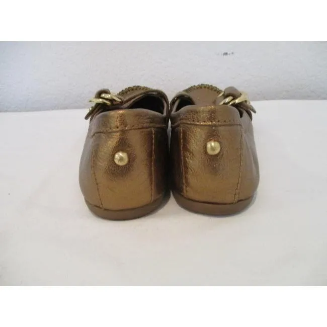 Bronze Fifth Avenue Golden Metallic Moccasin Stitch Loafer Flats Size Us
