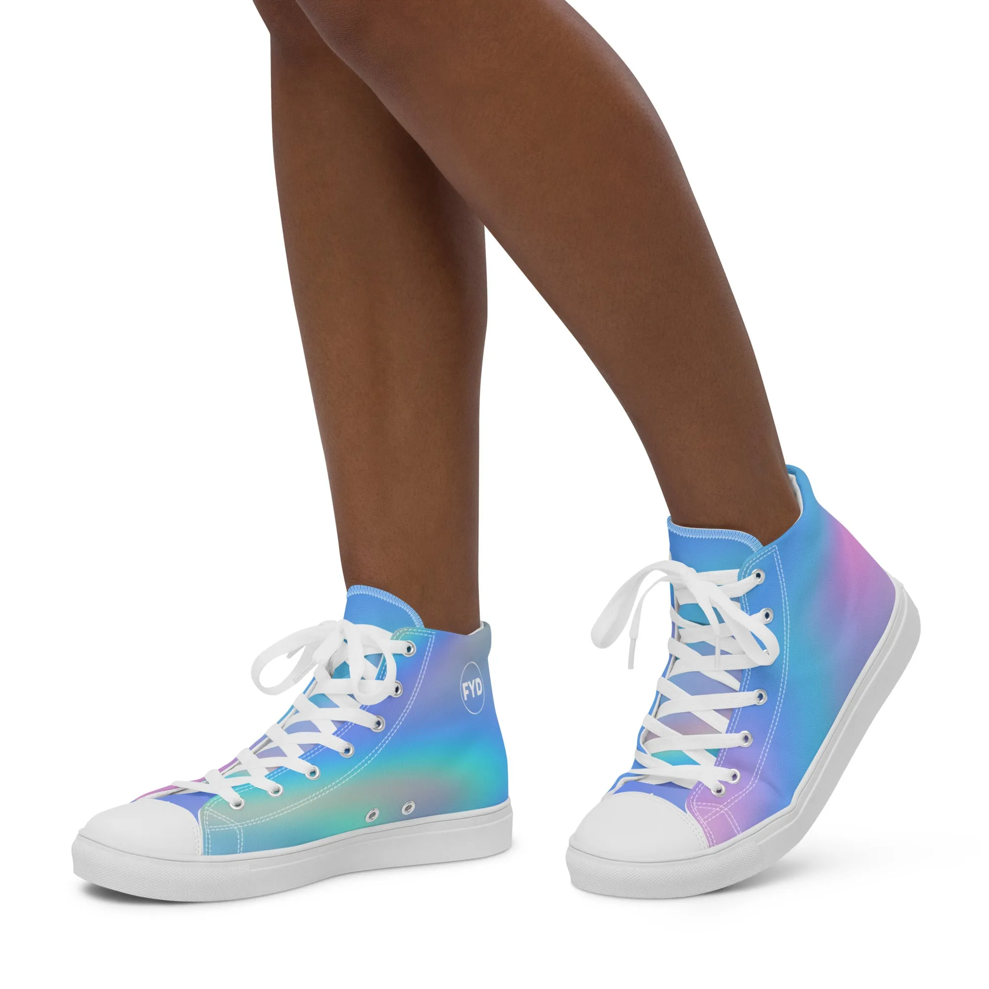 FYD Women’s High Top Sneakers in blue iridescent wavelength