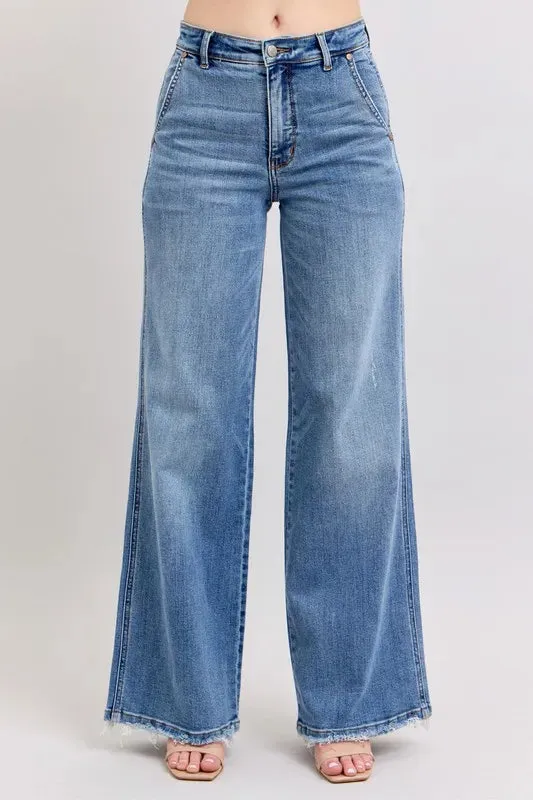 ONLINE EXCLUSIVE Judy Blue Raw Hem Wide Leg Jeans