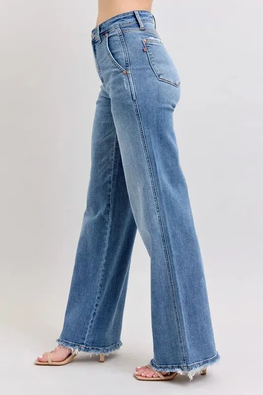 ONLINE EXCLUSIVE Judy Blue Raw Hem Wide Leg Jeans