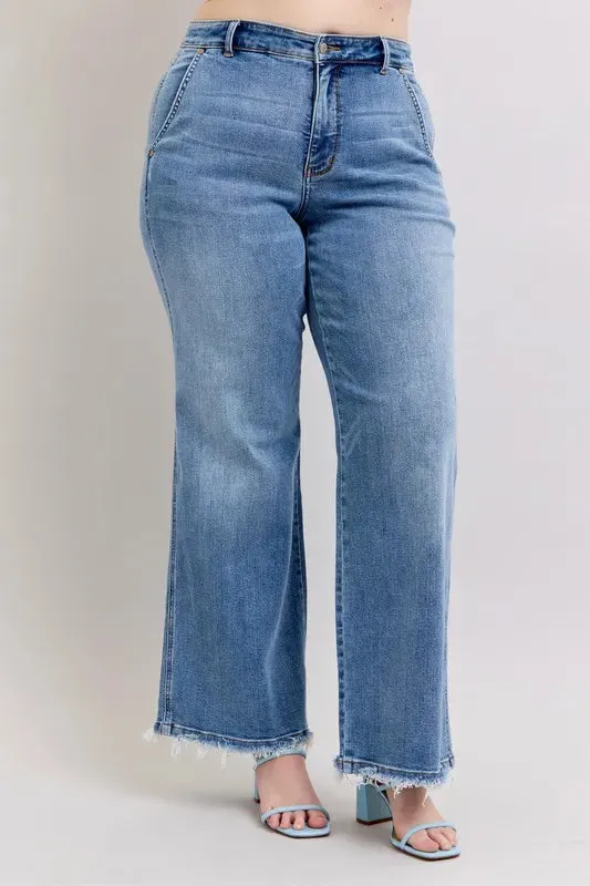 ONLINE EXCLUSIVE Judy Blue Raw Hem Wide Leg Jeans