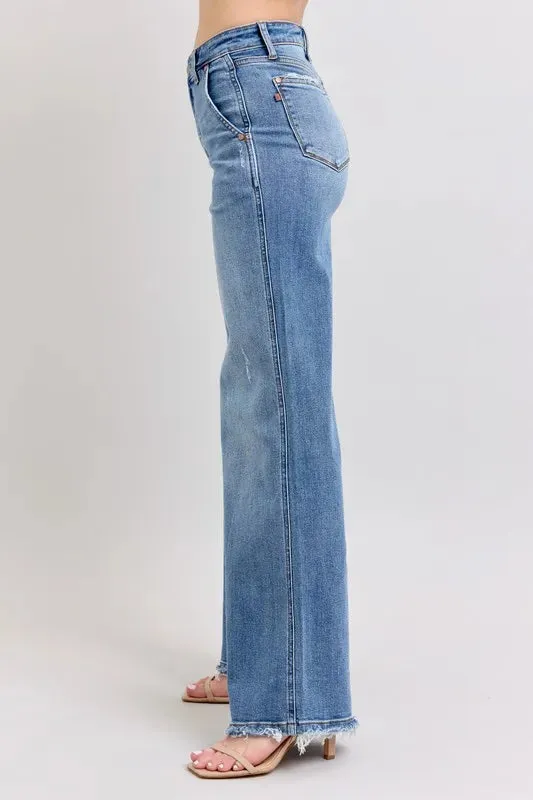 ONLINE EXCLUSIVE Judy Blue Raw Hem Wide Leg Jeans