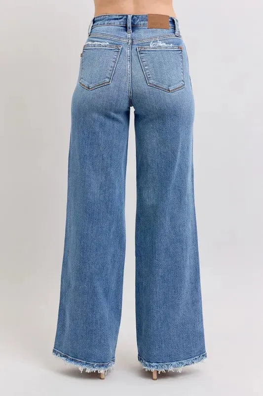 ONLINE EXCLUSIVE Judy Blue Raw Hem Wide Leg Jeans