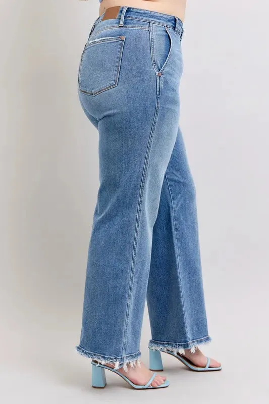 ONLINE EXCLUSIVE Judy Blue Raw Hem Wide Leg Jeans