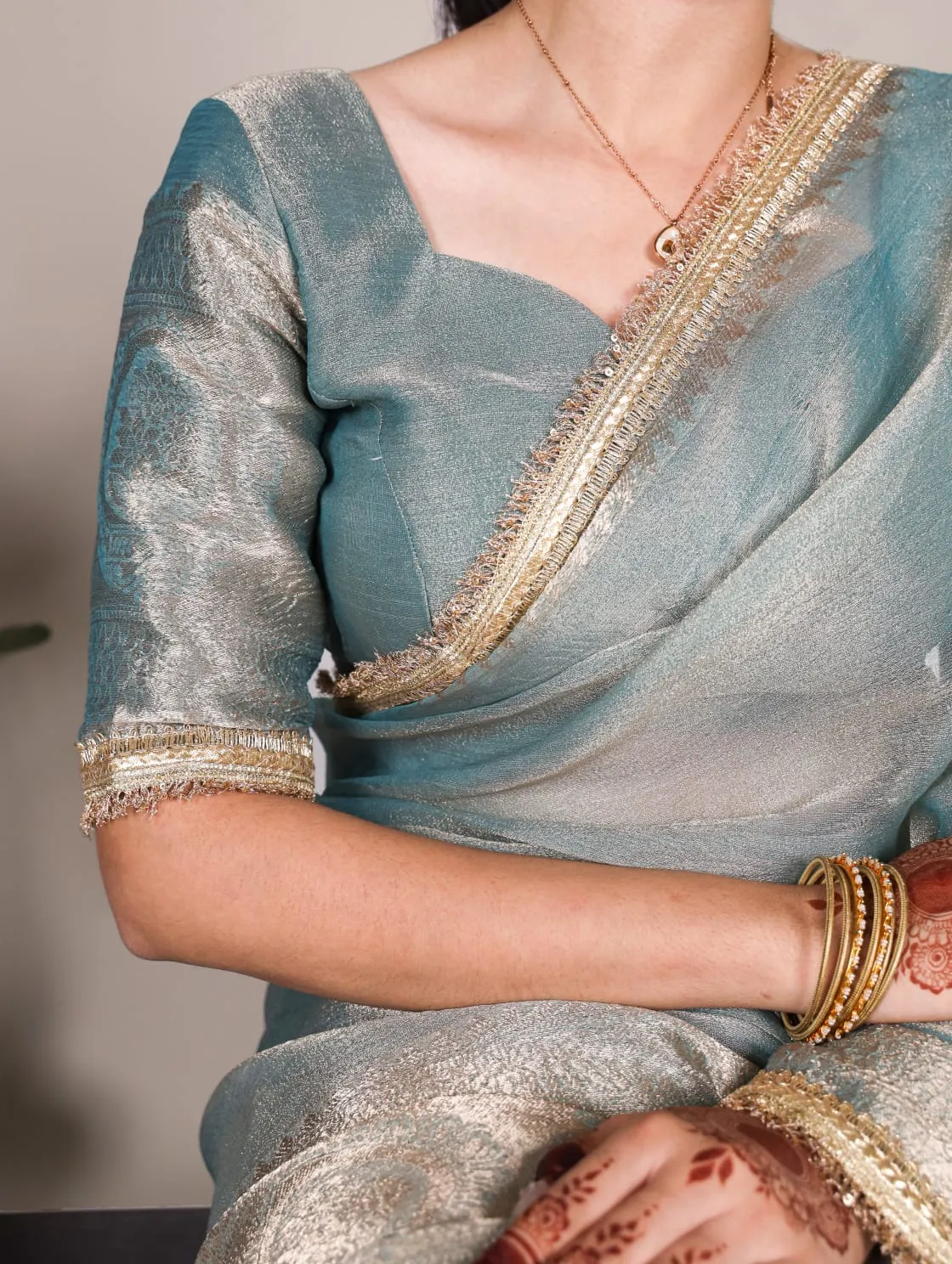 Sky Blue Tissue Shimmer Zari Weaving Work Tissue Saree