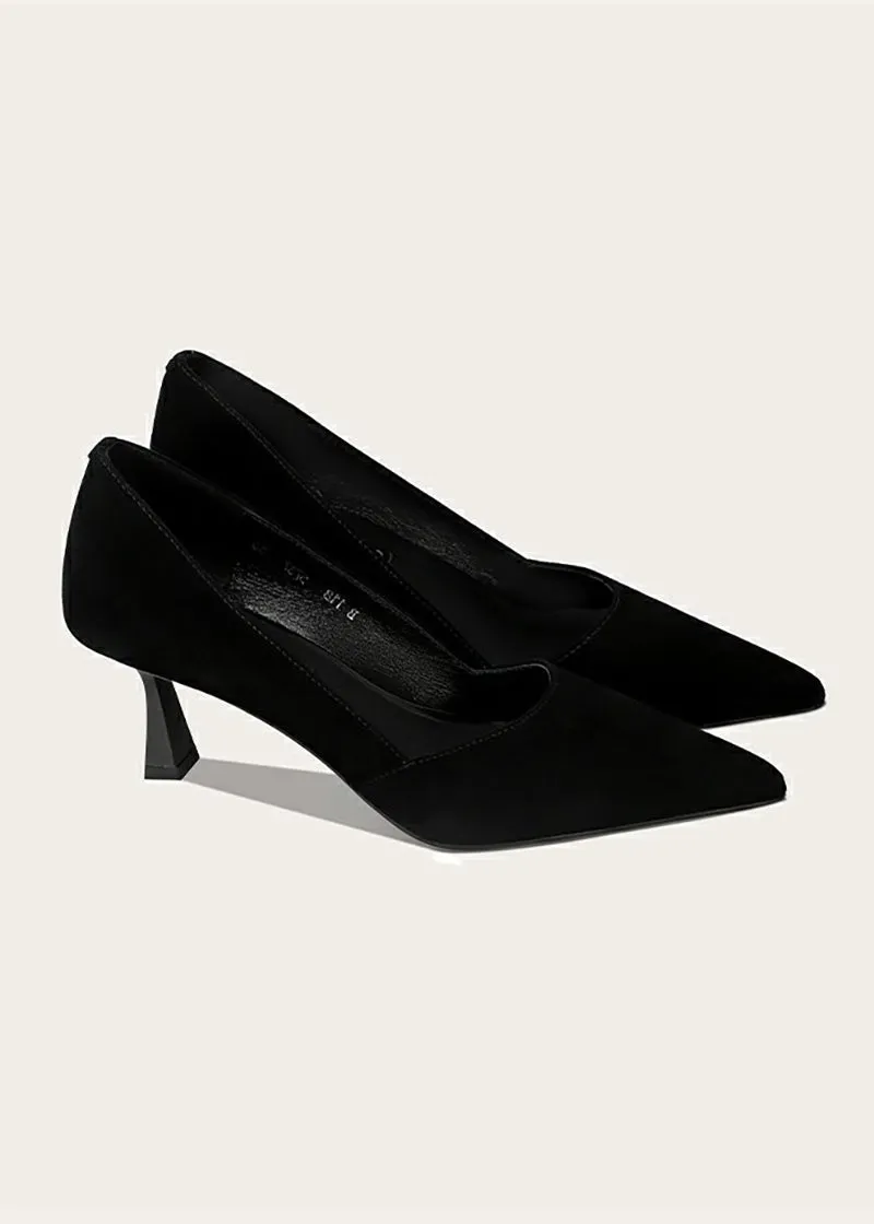 Talia Flared Heel Pointed Toe Suede Leather Pumps