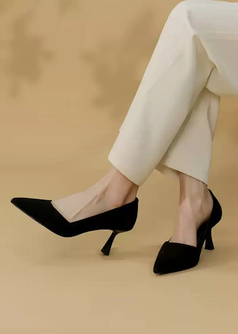Talia Flared Heel Pointed Toe Suede Leather Pumps