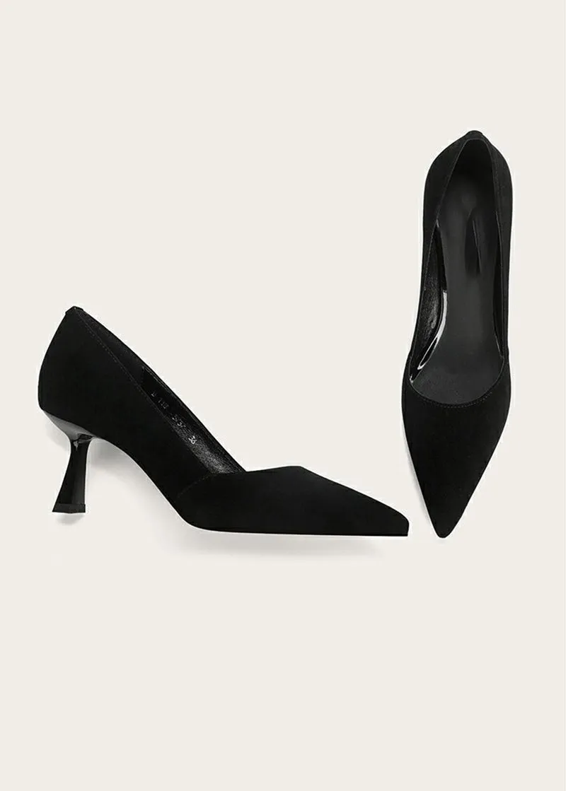 Talia Flared Heel Pointed Toe Suede Leather Pumps