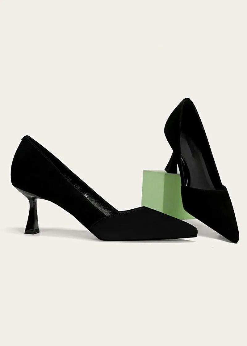 Talia Flared Heel Pointed Toe Suede Leather Pumps