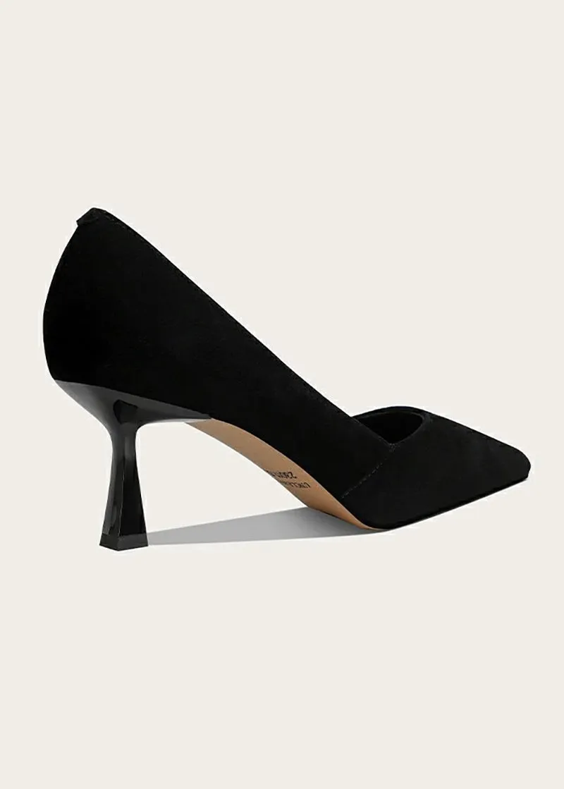 Talia Flared Heel Pointed Toe Suede Leather Pumps