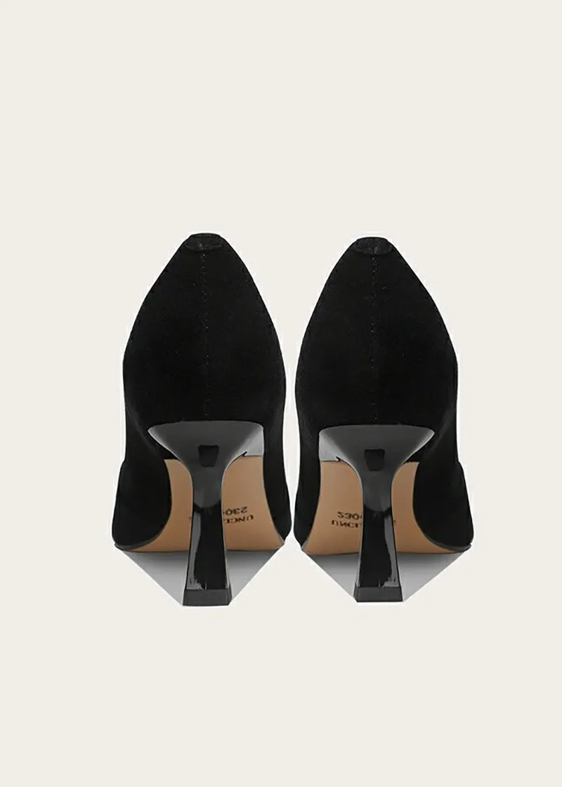 Talia Flared Heel Pointed Toe Suede Leather Pumps