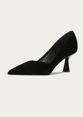 Talia Flared Heel Pointed Toe Suede Leather Pumps