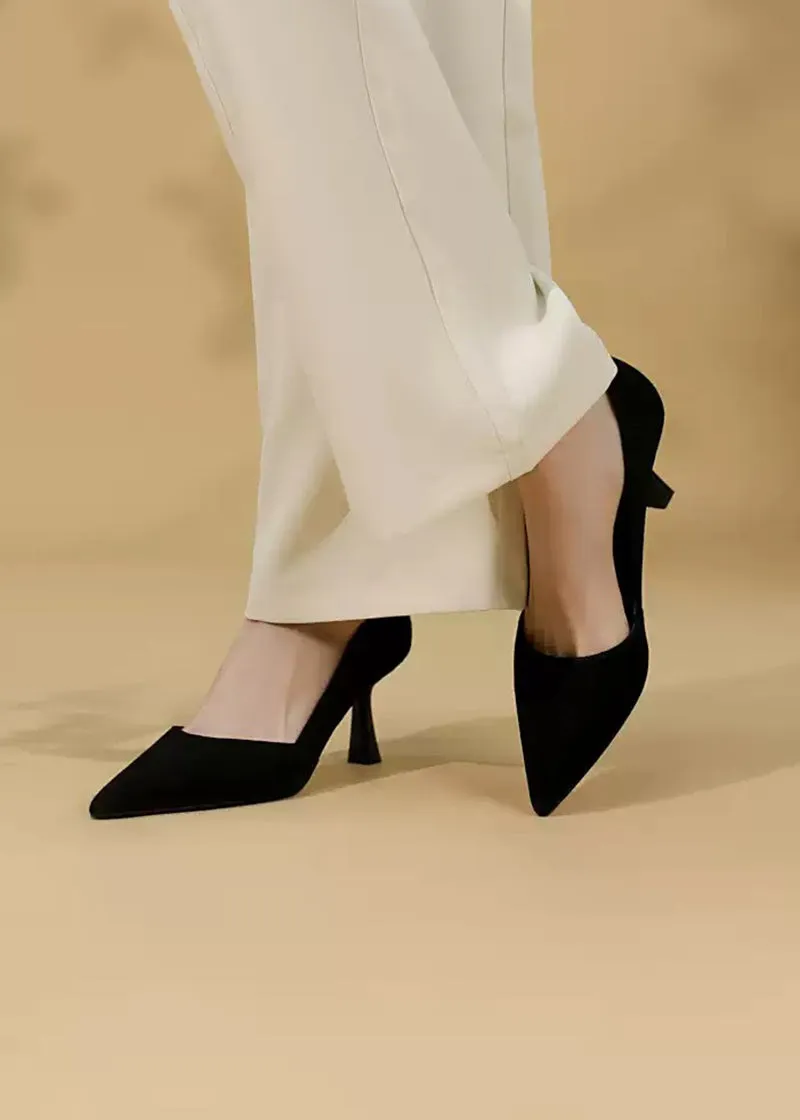 Talia Flared Heel Pointed Toe Suede Leather Pumps